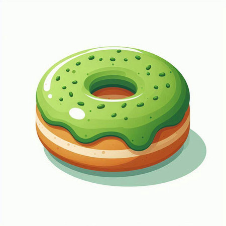 Illustration of a green glazed donut on a white backgroundのイラスト素材