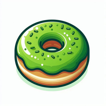 Donut with green glaze isolated on white background. Vector illustration.のイラスト素材