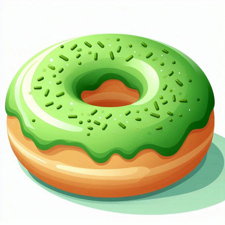 Illustration of a green glazed donut with sprinkles on a white backgroundのイラスト素材