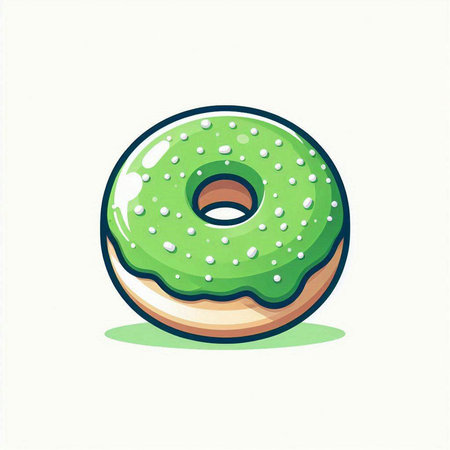 Illustration of a green glazed donut on a white backgroundのイラスト素材