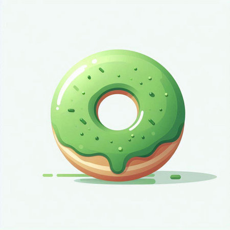 Illustration of a green glazed donut on a white backgroundのイラスト素材