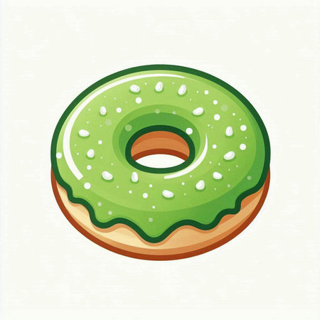 Green glazed donut on a white background. Vector illustration.のイラスト素材