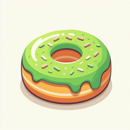 Donut with green glaze and sprinkles. Vector illustration.のイラスト素材