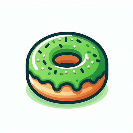 Illustration of a green glazed donut on a white backgroundのイラスト素材