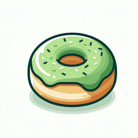 Illustration of a green glazed donut on a white backgroundのイラスト素材
