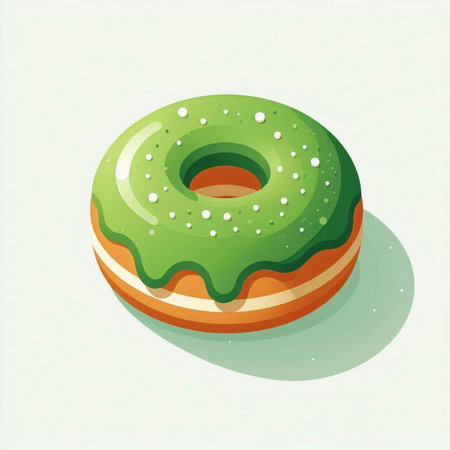 Illustration of a green glazed donut on a white backgroundのイラスト素材