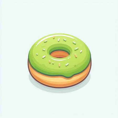 Illustration of a green glazed donut on a white backgroundのイラスト素材
