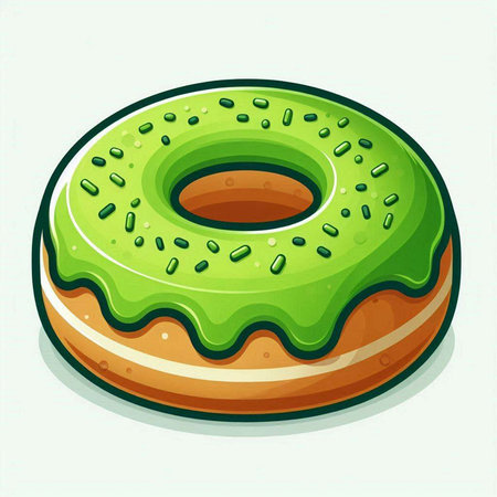Donut with green glaze on a white background. Vector illustration.のイラスト素材