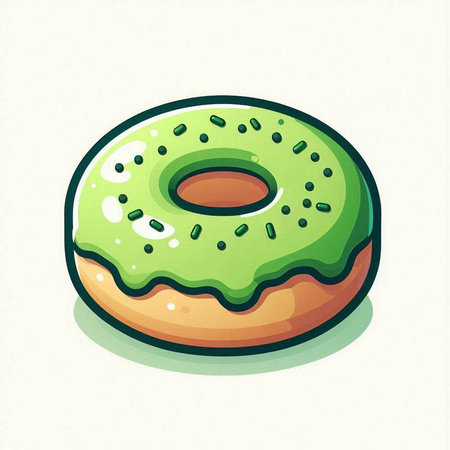 Illustration of a green glazed donut on a white backgroundのイラスト素材