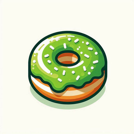 Illustration of a green glazed donut on a white backgroundのイラスト素材