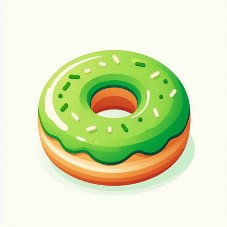 Donut with green glaze isolated on white background. Vector illustration.のイラスト素材