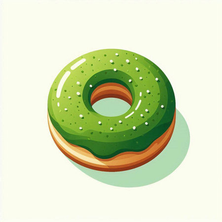 Illustration of a green donut with sprinkles on a white backgroundのイラスト素材