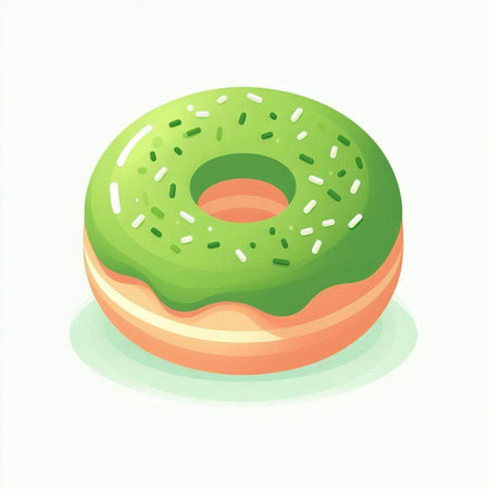 Green glazed donut with sprinkles. Vector illustration isolated on white background.のイラスト素材