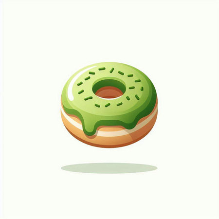 Donut with green glaze isolated on white background. Vector illustration.のイラスト素材