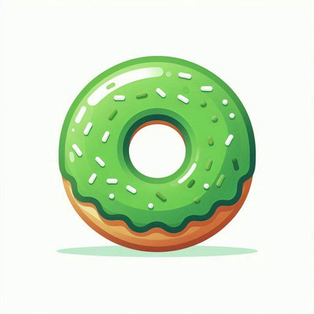 Glazed donut with green glaze isolated on white background.のイラスト素材