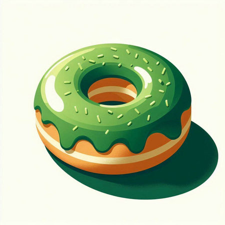 Illustration of a green glazed donut on a white backgroundのイラスト素材