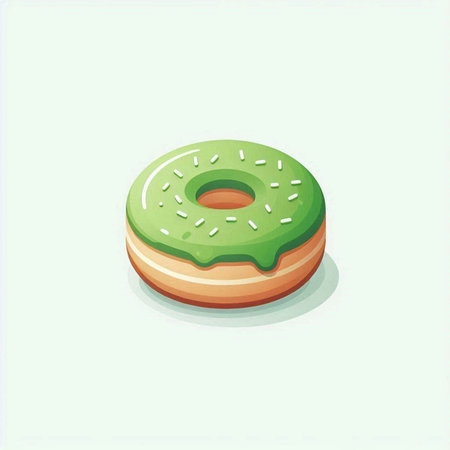 Donut with green glaze and sprinkles. Vector illustration.のイラスト素材