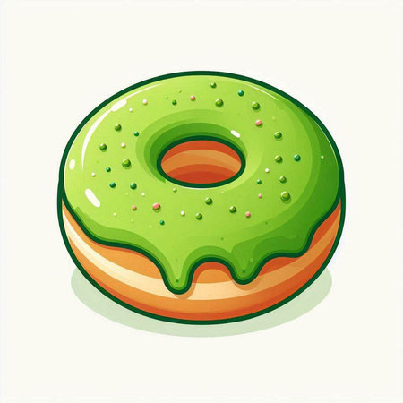 Illustration of a green glazed donut on a white backgroundのイラスト素材