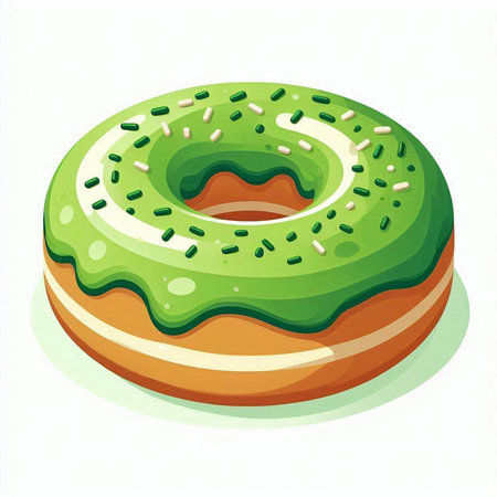 Illustration of a green glazed donut on a white backgroundのイラスト素材