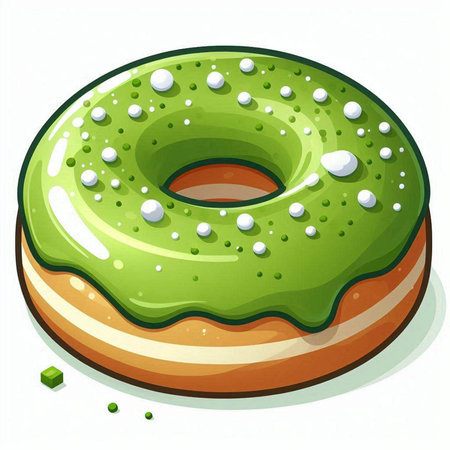 Illustration of a green glazed donut on a white backgroundのイラスト素材