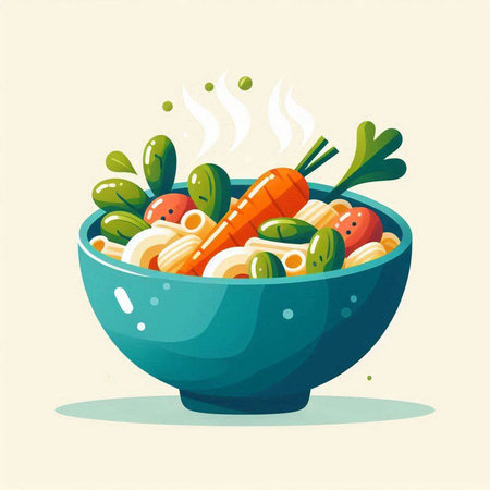 Vegetable salad in a bowl. Vector illustration in flat styleのイラスト素材