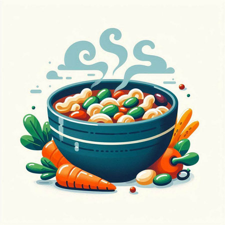 Vegetable soup in a bowl. Vegetarian food. Vector illustration.のイラスト素材