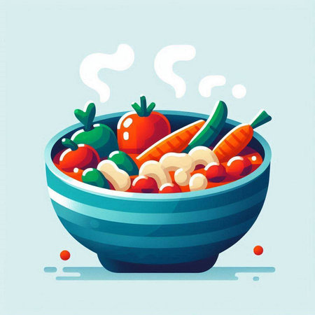 Vector illustration of a bowl of vegetable salad with tomatoes, carrots and celeryのイラスト素材