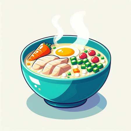 Illustration of a bowl of miso soup with chicken and vegetablesのイラスト素材