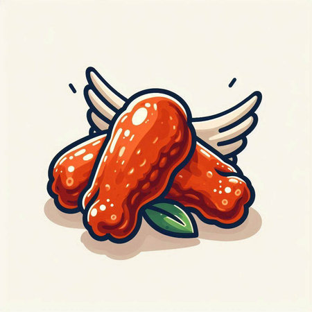Illustration of a chicken wing with wings on a white background.のイラスト素材