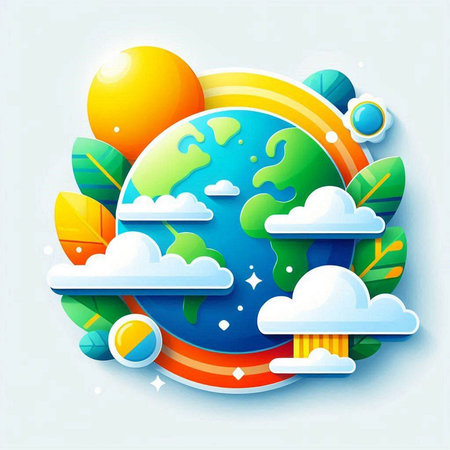 Earth day concept with clouds, sun and sun. Vector illustration.のイラスト素材