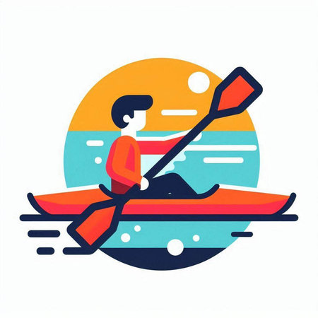 Man in kayak with paddle on the water. Vector illustration.のイラスト素材
