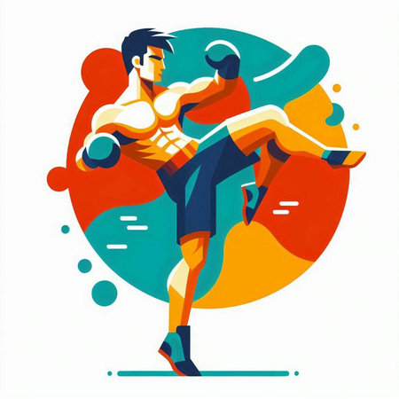 Boxing, kickboxing. Vector illustration in flat design style.のイラスト素材