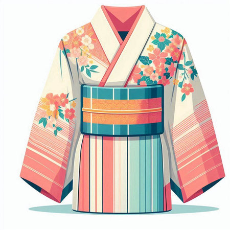 Japanese kimono isolated on a white background. Vector illustration.のイラスト素材