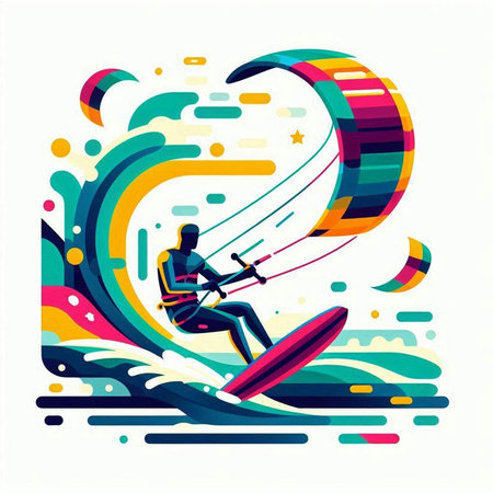 Kitesurfing. Surfer on a wave. Vector illustration.のイラスト素材