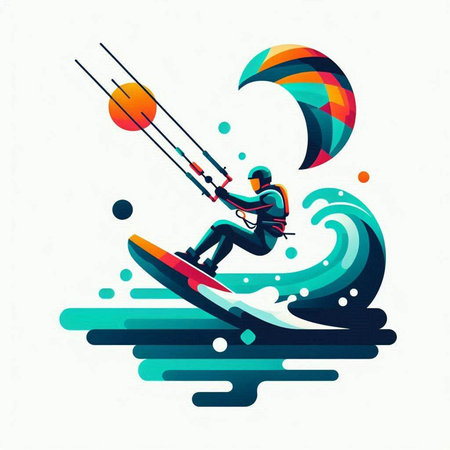 Kitesurfing, kiteboarding, extreme sport, vector illustrationのイラスト素材