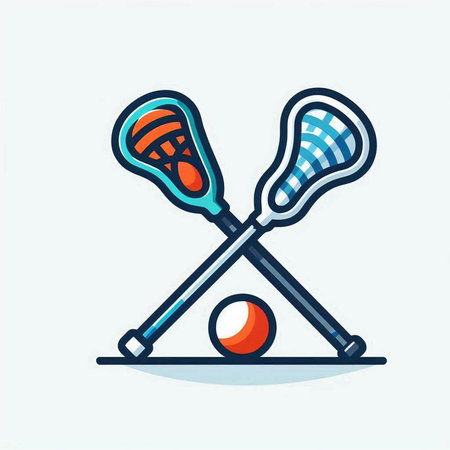 Pair of ice hockey sticks and ball icon in flat style.のイラスト素材
