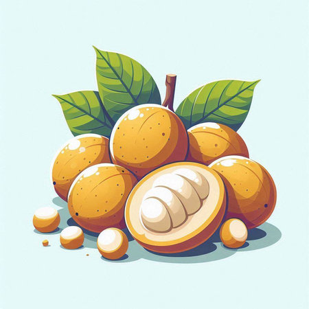 Illustration of longan fruit with leaves on blue background - vectorのイラスト素材