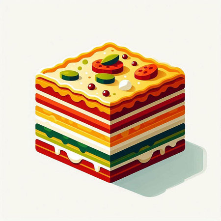 Slice of cake with cherries. Isometric vector illustration.のイラスト素材