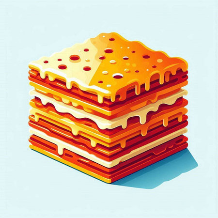 Illustration of a stack of lasagna on a blue background.のイラスト素材