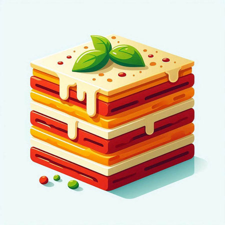 Piece of cake with cream and mint leaf, vector illustration.のイラスト素材