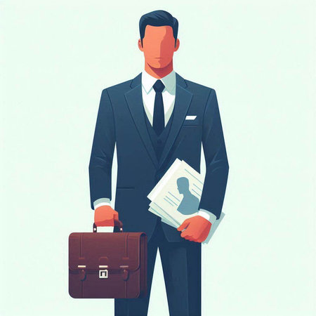 Businessman with briefcase and document in hand. Vector illustration.のイラスト素材