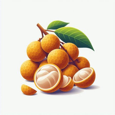 Illustration of longan fruit with leaves on white background - vectorのイラスト素材
