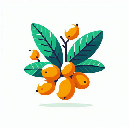 Sea buckthorn berries and leaves. Vector illustration in flat styleのイラスト素材