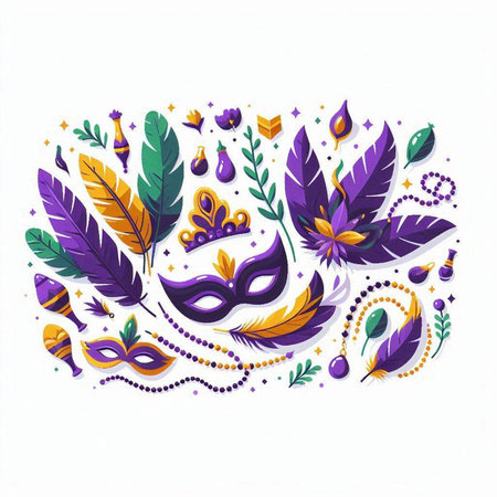 Carnival masks with feathers. Vector illustration on white background.のイラスト素材