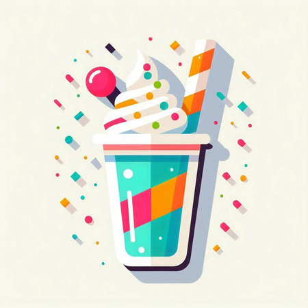 Vector illustration of milkshake with ice cream in paper cup.のイラスト素材