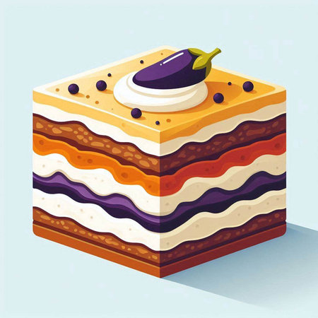 Vector illustration of a delicious cake with eggplant, carrot and strawberryのイラスト素材