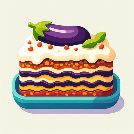 Illustration of a slice of layered cake with berries and fruits.のイラスト素材