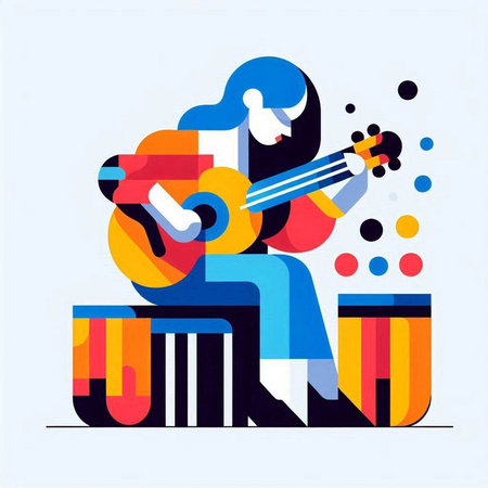 Musician playing the ukulele. Colorful flat vector illustration.のイラスト素材