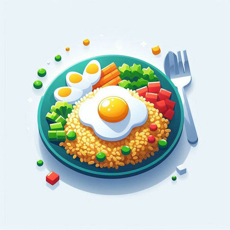 Healthy breakfast with bulgur and fried egg. Vector illustration.のイラスト素材