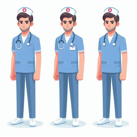 Nurse character set. Cartoon doctor in different poses. Vector illustrationのイラスト素材